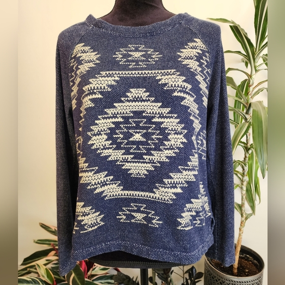 Old Navy Sweaters - Old Navy terrycloth tribal sweater, small, Navy